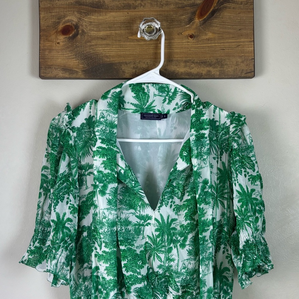 Vineyard Vines S Marthas Vineyard Tropical Toile Tie-Neck Midi Dress Green/White - Picture 4 of 16